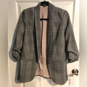 Express Houndstooth Plaid 3/4 Sleeve Blazer